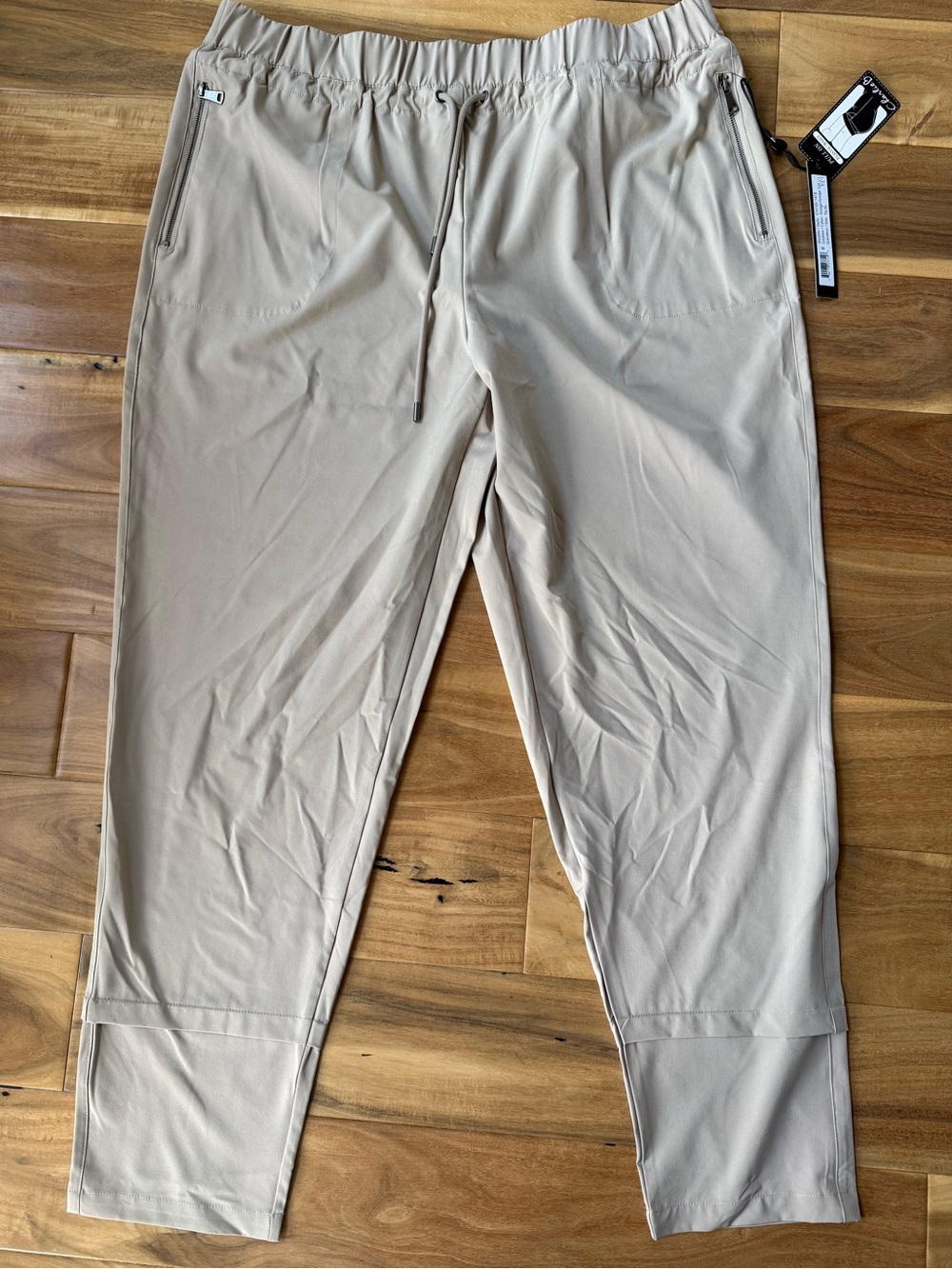 CHARLIE B Pull-On Drawstring Ankle Pants in Light Beige